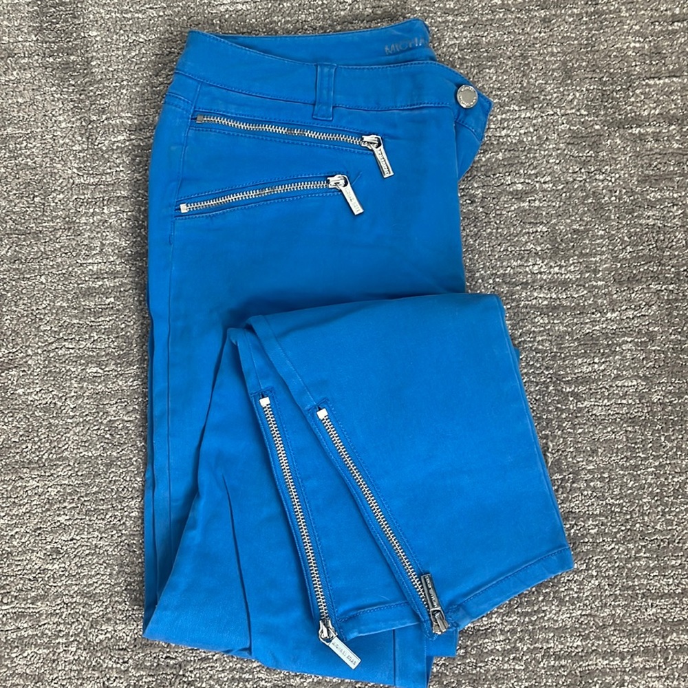 Michael Kors zipper detail electric blue jeans, size 6